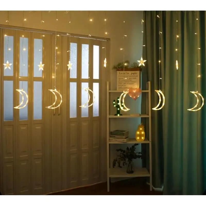 

Eu 220v Fairy Light 3.5m Led Star Moon Led Curtain Fairy String Light Christmas Lights Party Diy Decoration Holiday Lights