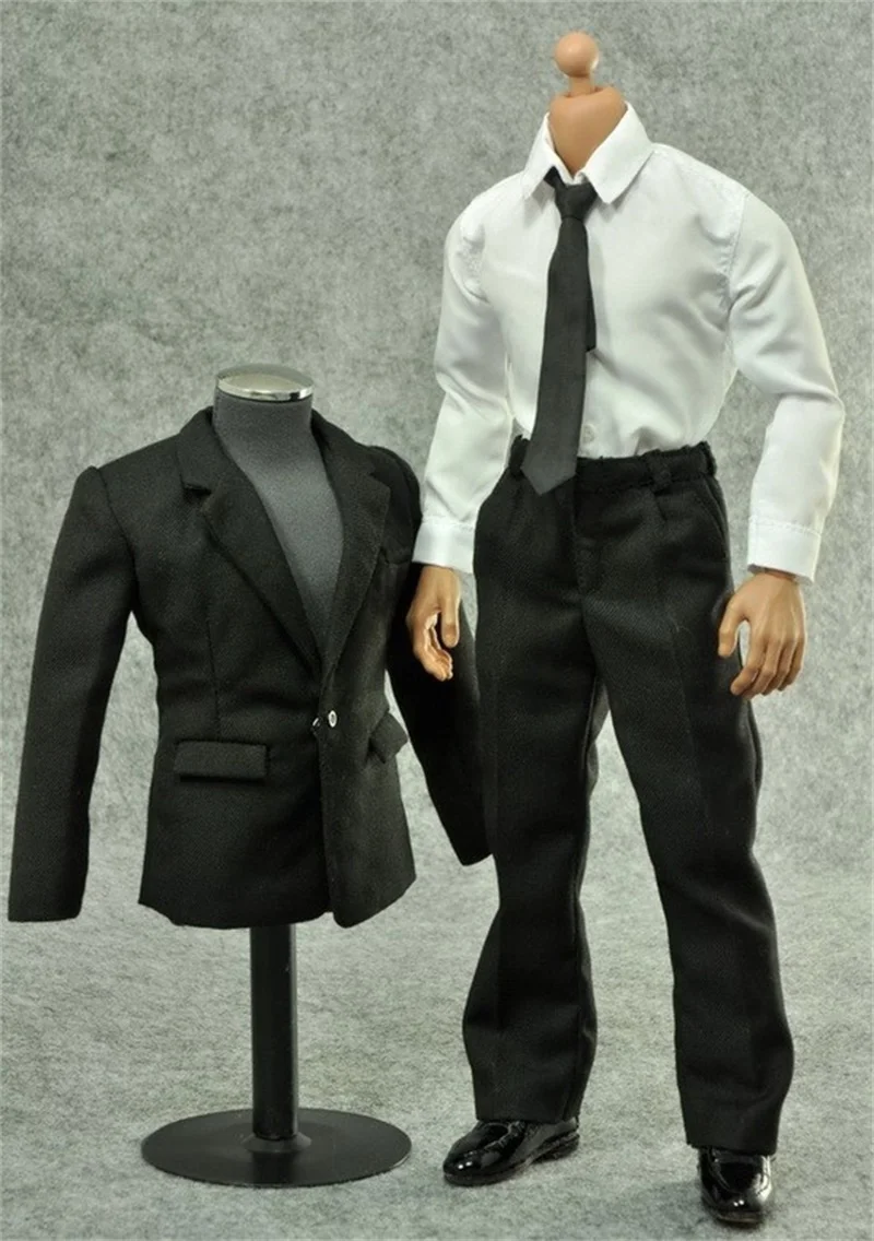 

In Stock For Sale 1/6th Black Fashion Black Coat Shirt Tie Pants Can Be Suit Mostly 12 inch Doll Soldier Collection