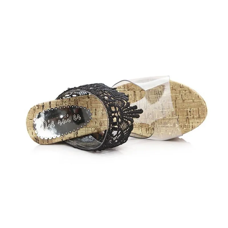 Летние Новые прозрачные женские шлепанцы на высоком каблуке с кристаллами