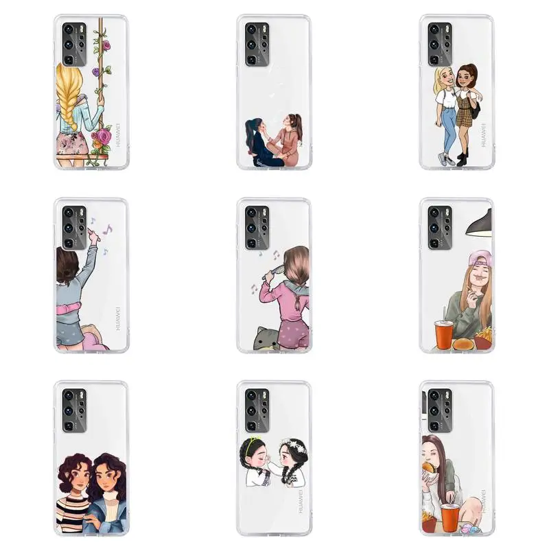 

Girls Bff Best Friends Forever Phone Case For Huawei P40 P30 P20 Mate Honor 10i 30 20 i 10 40 8x 9x Pro Lite Transparent Cover