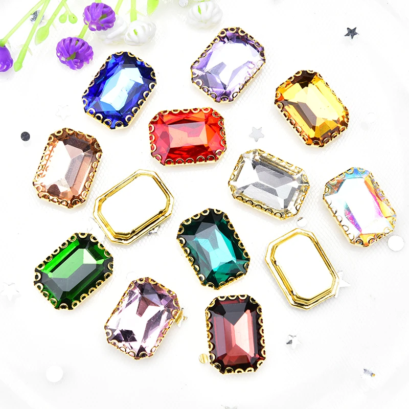 Стразы стеклянные прямоугольные с золотыми кружевами 30 шт./упак. 13 х 18 мм | Дом и