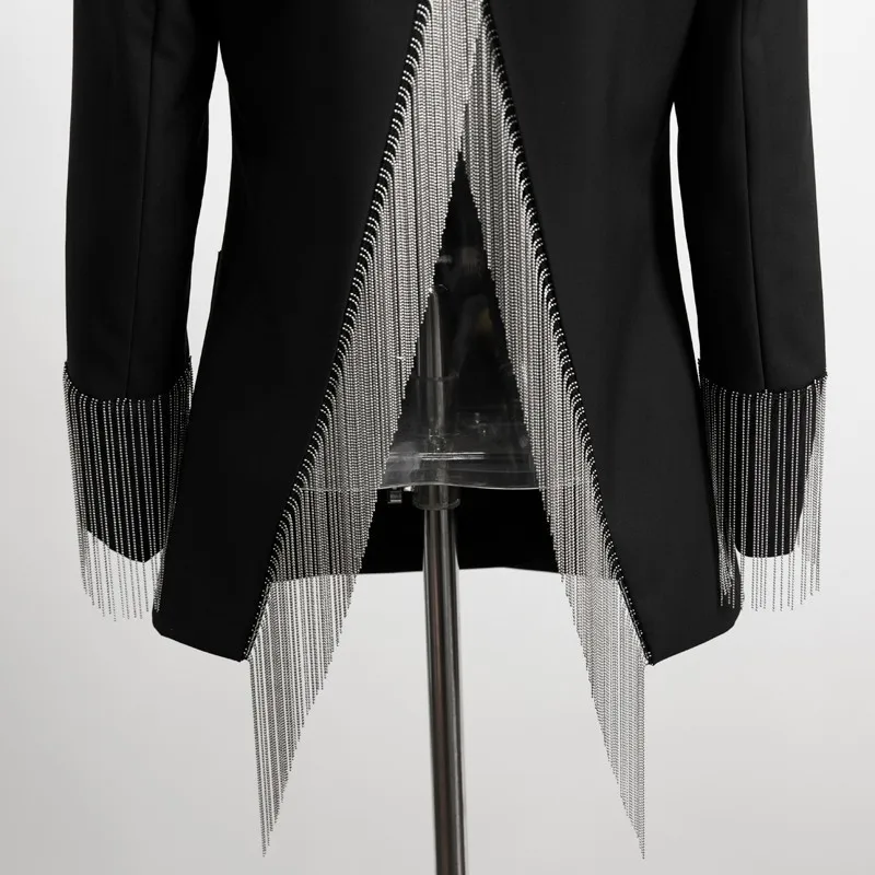 

Heavy Chains Tassel Coats Female Long Sleeve Single Button Backless Irregular Overcoat Women 2019 Spring