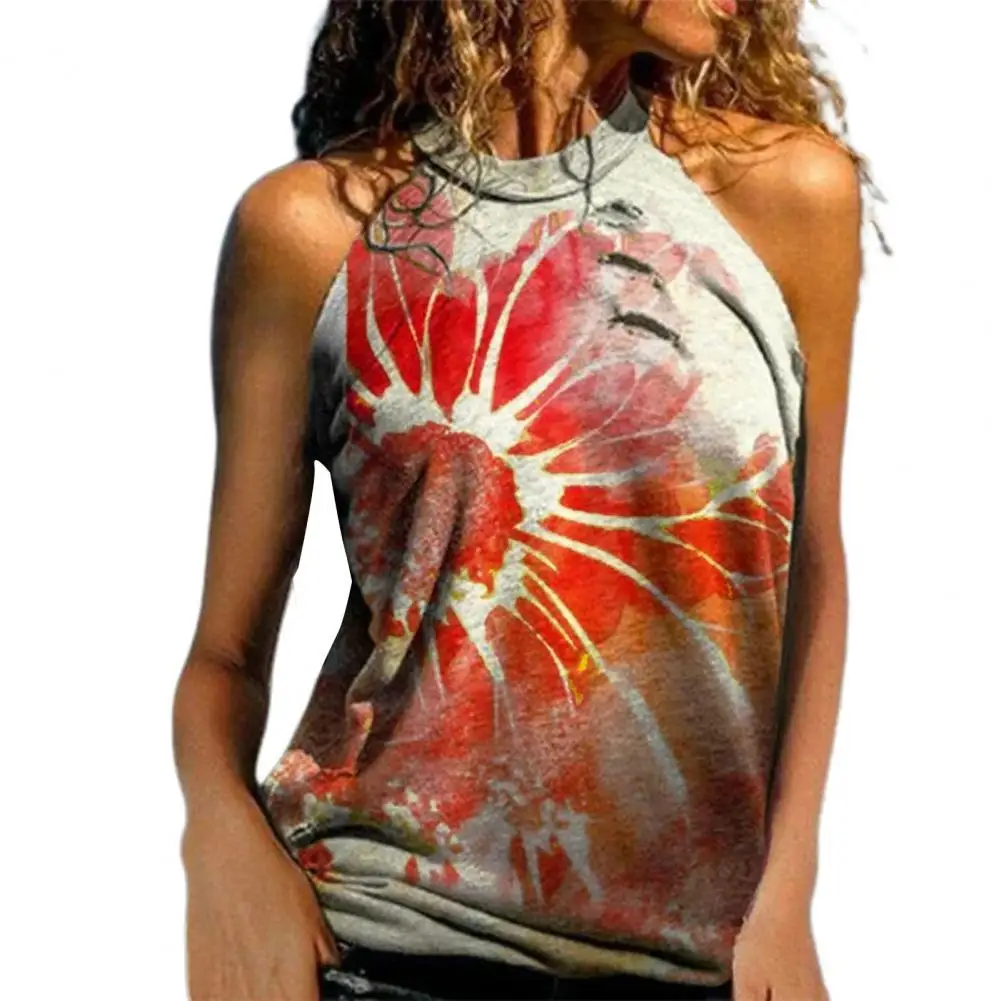 

80%HOTWomen T-shirt Flower Print Halter Summer Loose Sleeveless Blouse for Dating