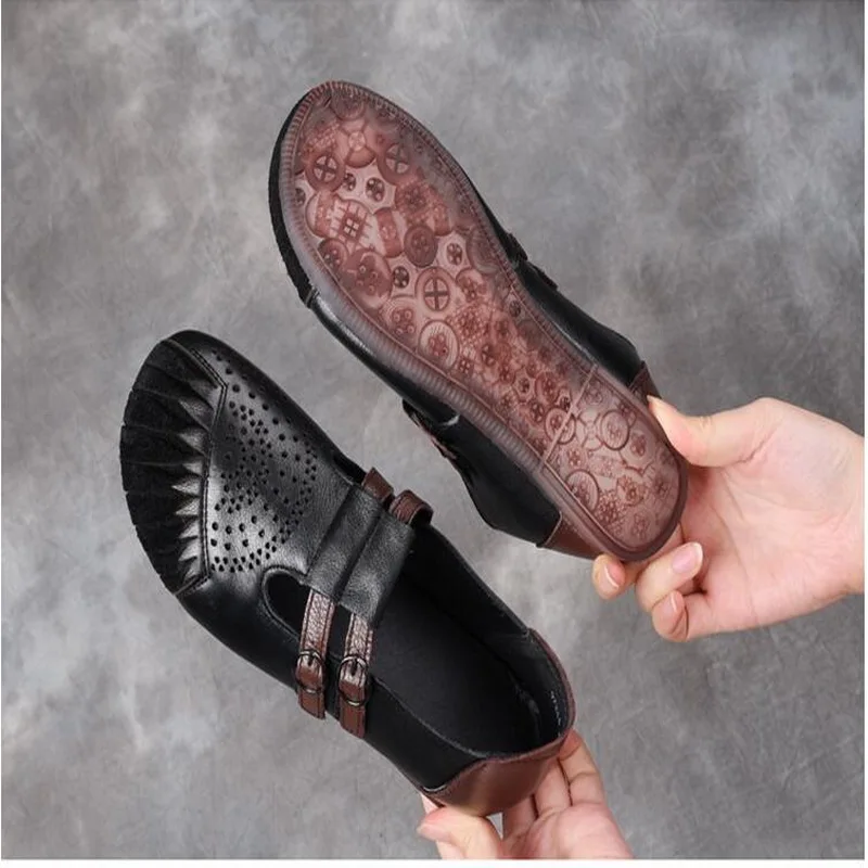 2021 Spring Flat Shoes Autumn Woman Retro Handmade Shoes Women Casual Shoes Genuine Leather Soft Bottom Ladies Shoes Flat Shoes
