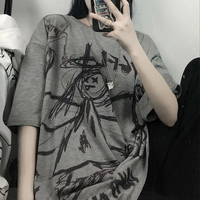

Preppy Gothic T-shirt, streetwear Harajuku top for summer 2021