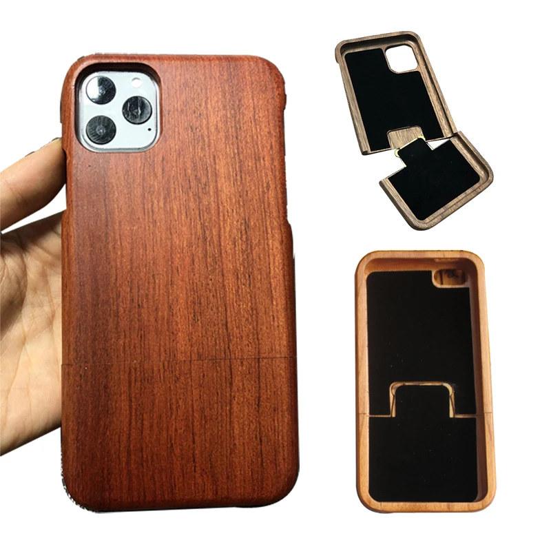 

for iPhone 13 12 11 Pro Max Mini XS XR 8 7 6S Plus Double Snap Design Solid Cherry Wood Rosewood Walnut Bamboo Phone Cover Shell