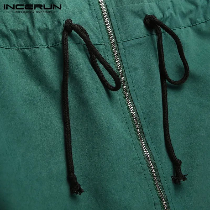 

INCERUN Fashion Men Rompers Zipper Solid Color Streetwear Lapel Short Sleeve Jumpsuits Drawstring Casual Shorts Cargo Overalls