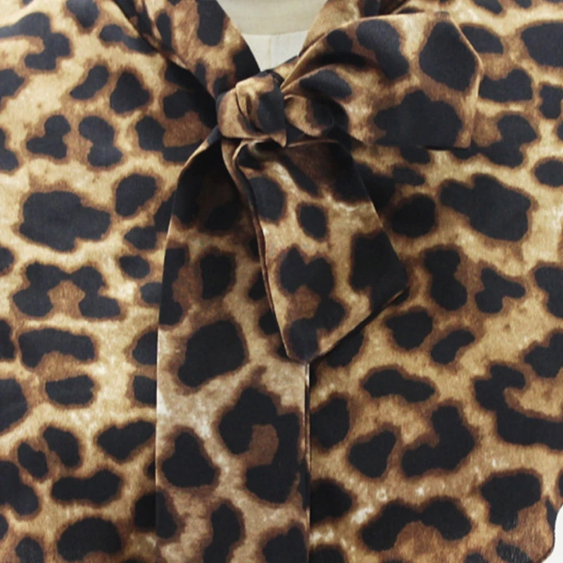 

Women Chiffon Bow Tied Neck Detachable Fake Collar Leopard Half Shirt Dickey Top