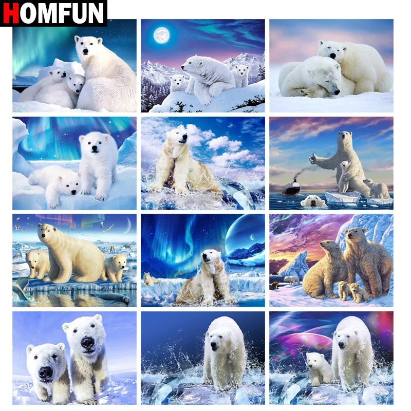 

HOMFUN Diy 5d Diamond Painting "Polar bear arctic aurora" Cross Stitch Square Round Diamond Embroidery Handwork Rhinestone Art