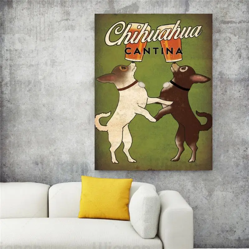

Vintage Poster Dog Wall Art Retro Medium Dog Shepherd Doberman Drink Canvas Pictures for Living Room Bar Pub Cafe Decor Unframed