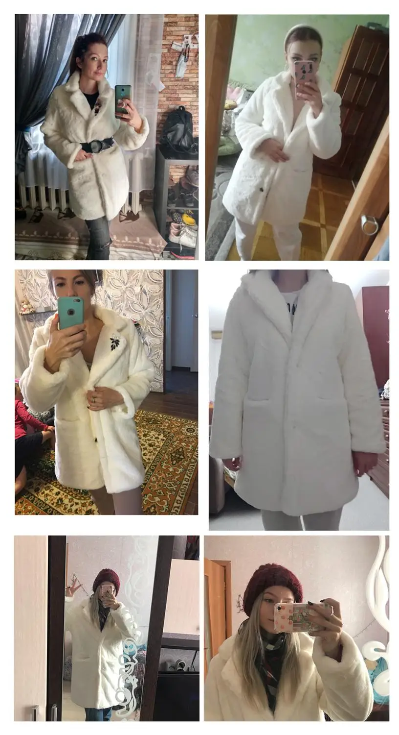 

Women Mink Faux Fur Coat Solid Female Turn Down Collar Winter Warm Fake Fur Lady Coat Casual Jacket