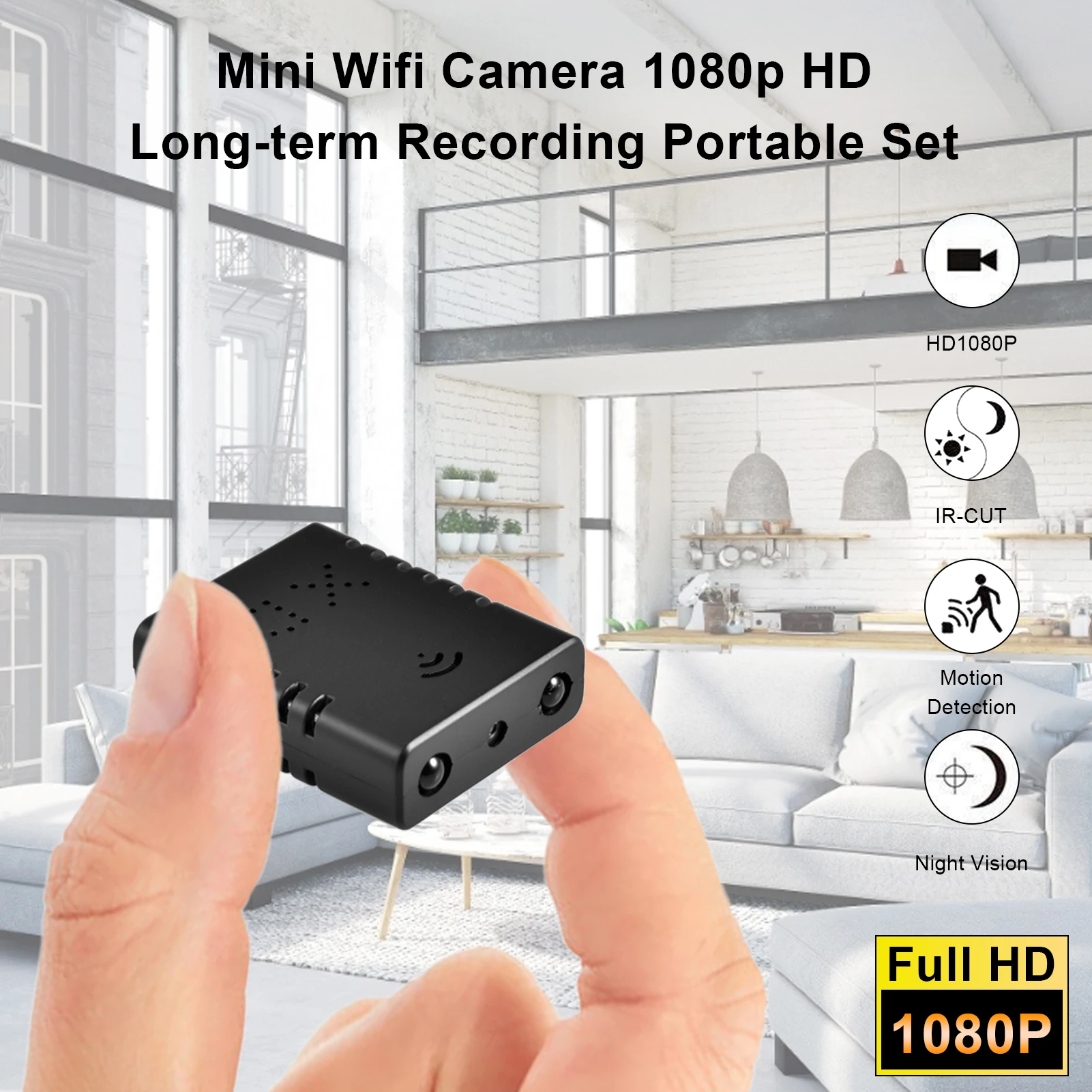 

Мини-камера 1080p HD с поддержкой Wi-Fi, длительная запись, карта памяти 64 ГБ, портативный набор, 5 м ночного видения, микро-камера с обнаружением дв...