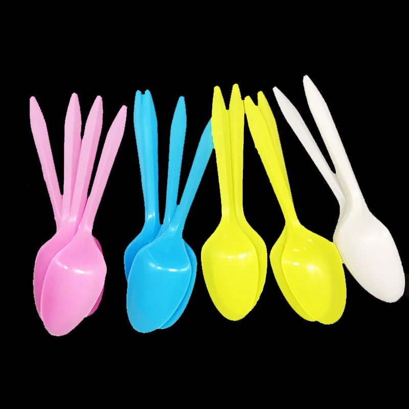 

12pcs/lot Solid Color theme disposable plastic spoons Plain Color theme party decorations Pure Color disposable spoons