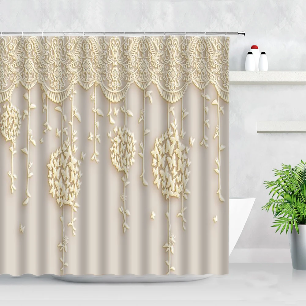 european style relief painting shower curtains flower butterfly pattern modern fashion decor bathtub screen bathroom curtain set free global shipping