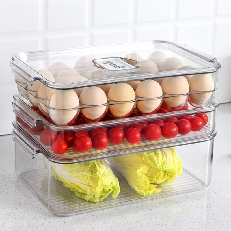 

PET Kitchen Refrigerator Storage Box With Vent Valve Egg Box Fruit Vegetable Storage Plastic Crisper Food Containers Storage Box