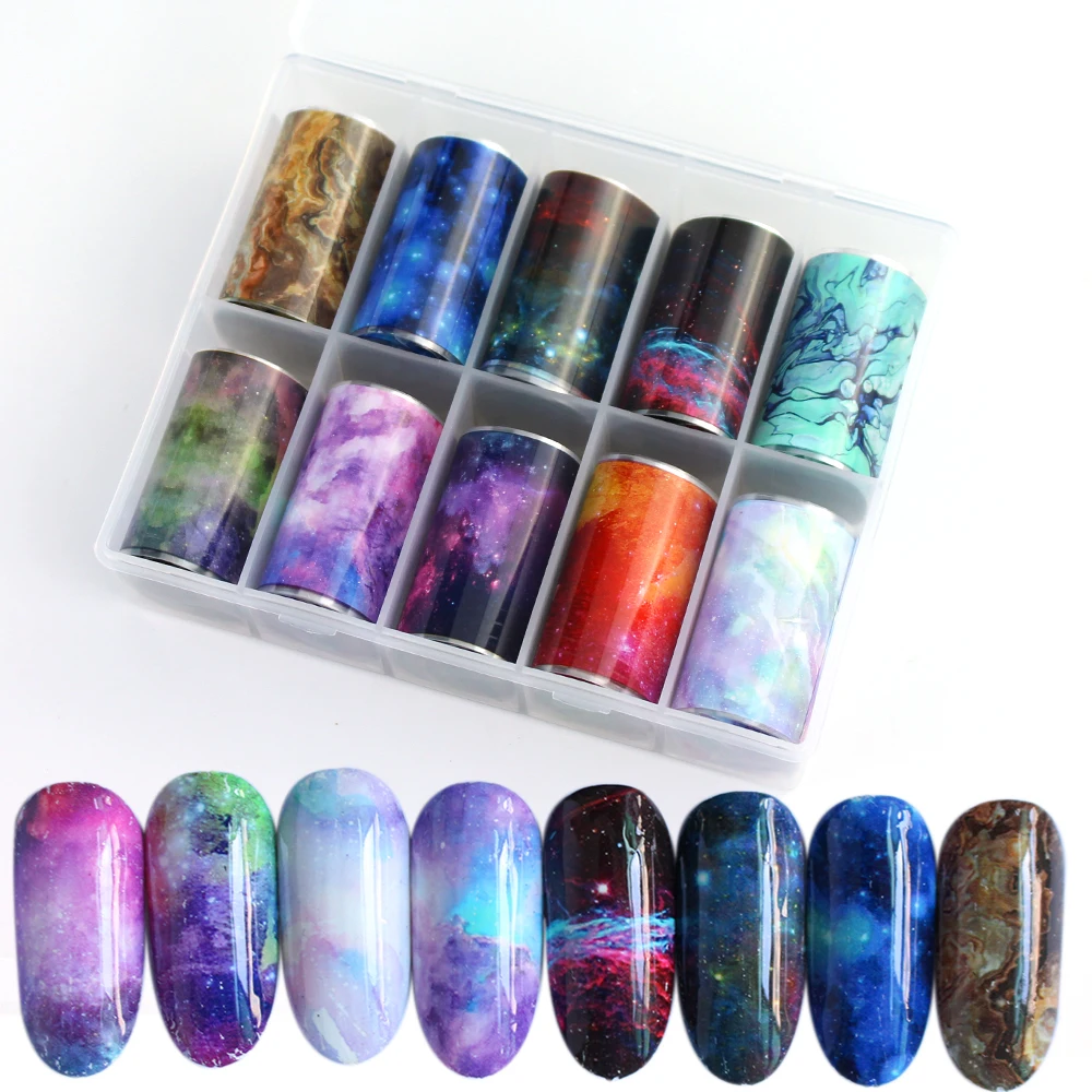 10 шт./коркор. набор голографической фольги для ногтей прозрачный цветок AB цветные