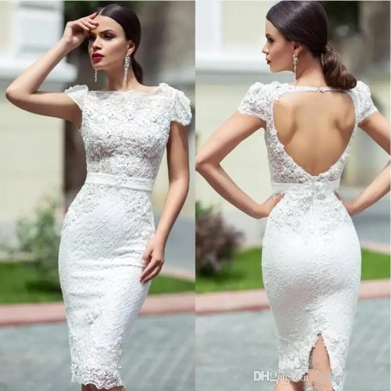 Кружевные короткие свадебные платья, короткие рукава, Аппликация из бисера, открытая спина, Пляжное свадебное платье для невесты размера плюс, robe de mariee