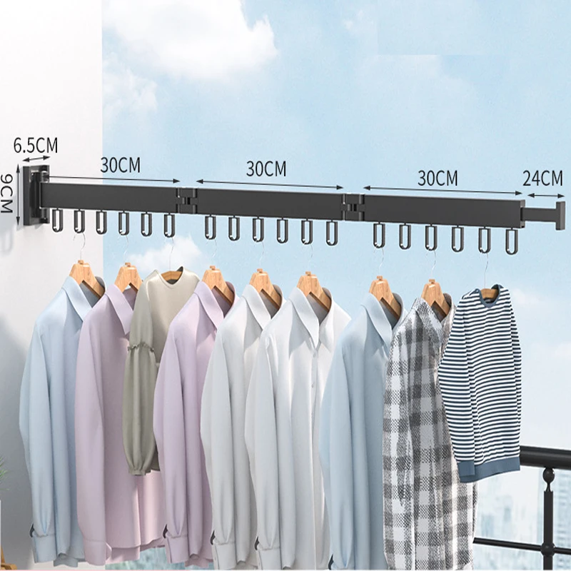 Colgador de ropa plegable de montaje en pared, tendedero de tela retr&aacute;ctil para interiores y exteriores, ahorro de espacio, tendedero de lavander&iacute;a de aluminio para el hogar-2