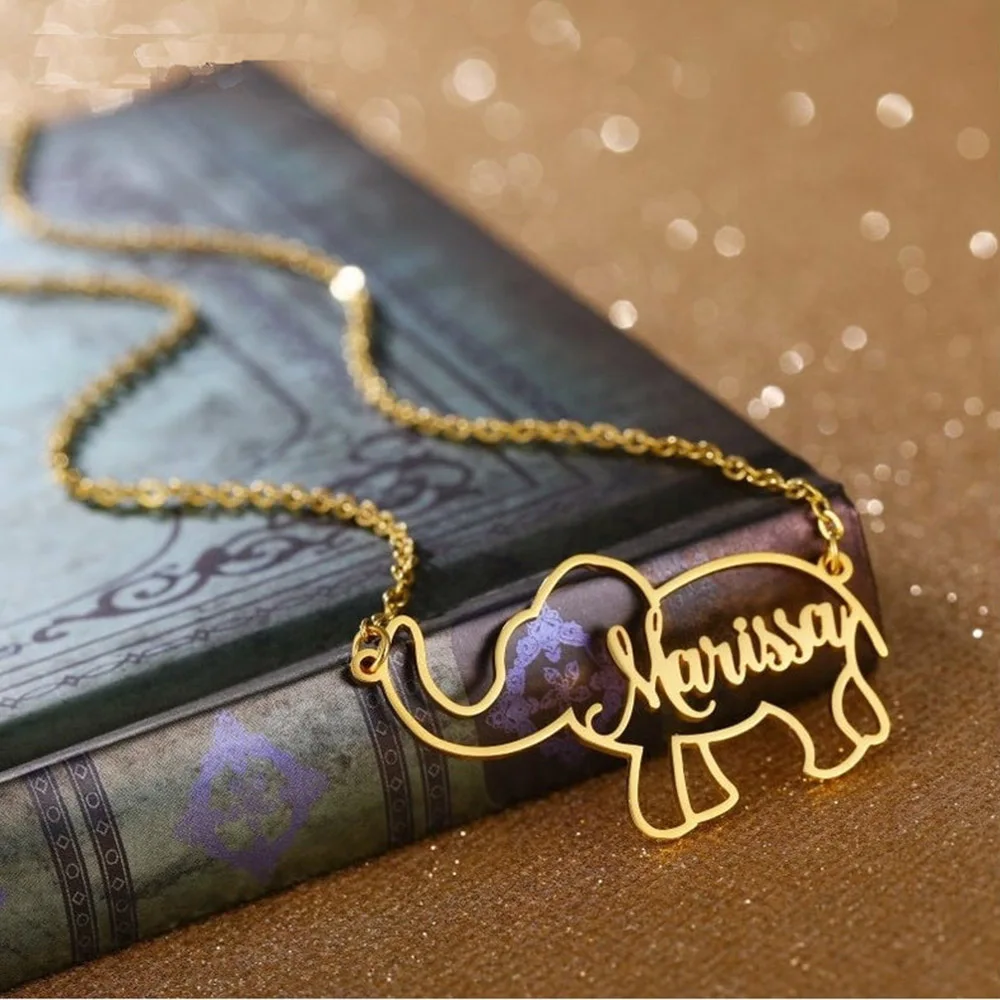 

LeoWu-женское ожерелье с именем на заказ, ожерелье из нержавеющей стали, ювелирное изделие в виде животного, милый слон, лучший подарок на день ...