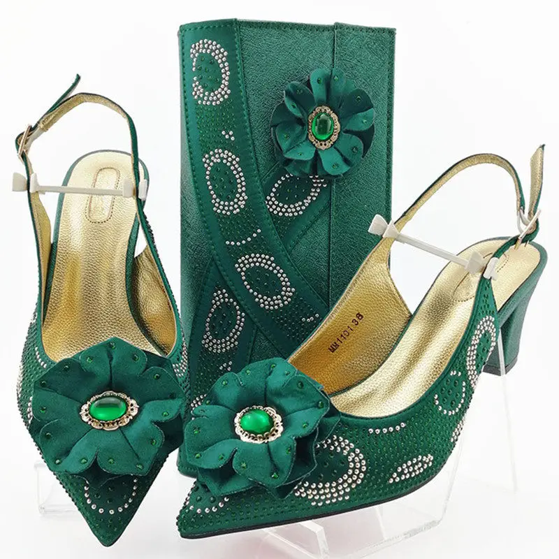 

Summer African Luxury Crystal Shoes And Bag Set European Evening Shoes And Bags Set For Wedding Party Size 38-43