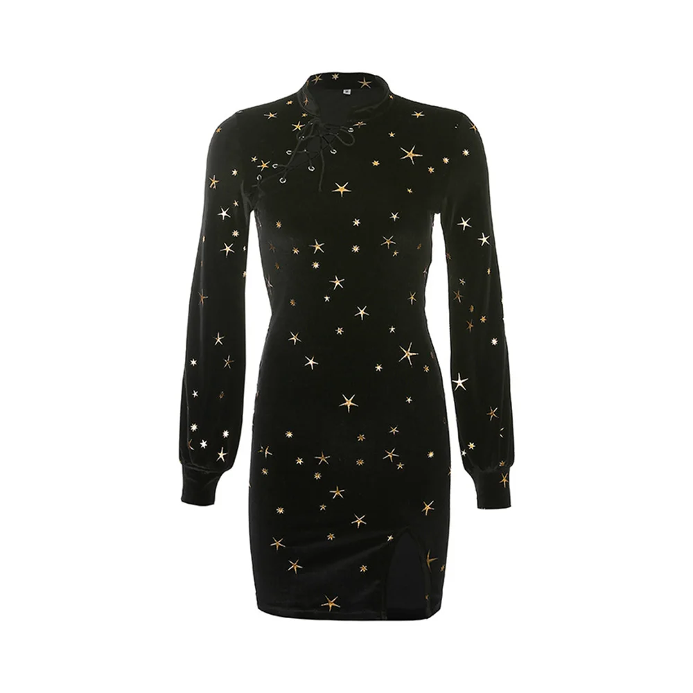 Женские платья сексуальные облегающие для девушек черные зимние женские принт
