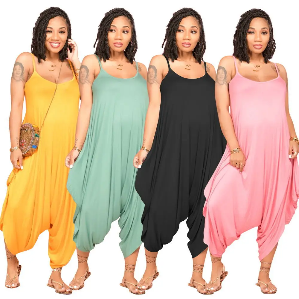 Женский комбинезон с широкими штанинами однотонный клубный на подтяжках лето 2021|