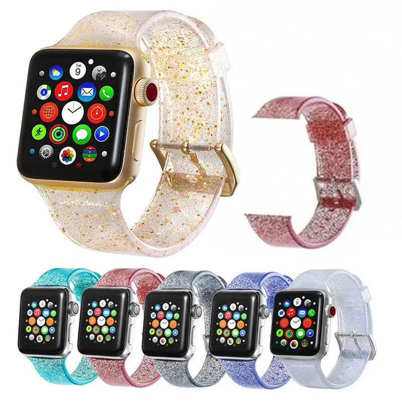 

Ремешок Блестящий для Apple Watch Band 40 мм 44 мм, мягкий силиконовый браслет для iwatch 38 мм 42 мм, Apple Watch series 5 4 3 2 1 6