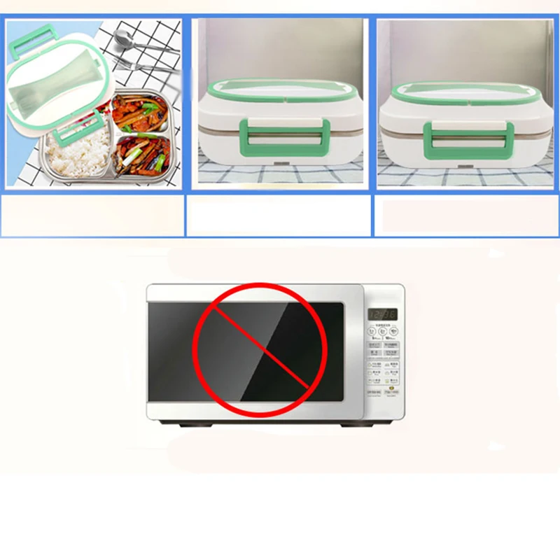 

12V 220V Dual Use Car Home Electric Lunch Box 304 Stainless Steel Rice Heated Food Heater Container EU Portable Dinnerware Set