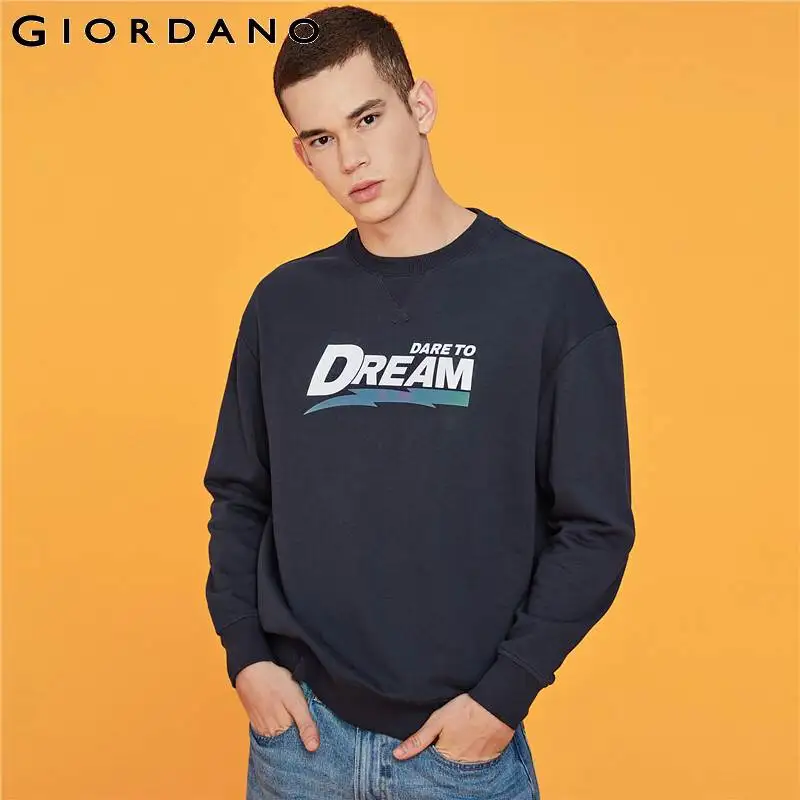 Giordano мужской джемпер с печатным принтом dare to dream на груди имеет круглый вырез под