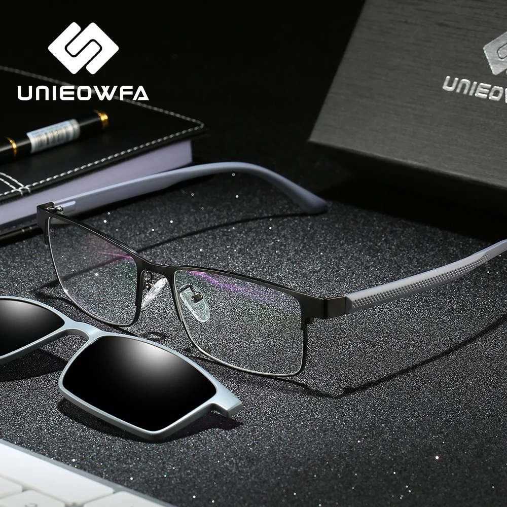 UNIEOWFA 2 в 1, магнитная оправа для очков, Мужские поляризационные солнцезащитные очки, оптические очки для близорукости, оправы для очков TR90