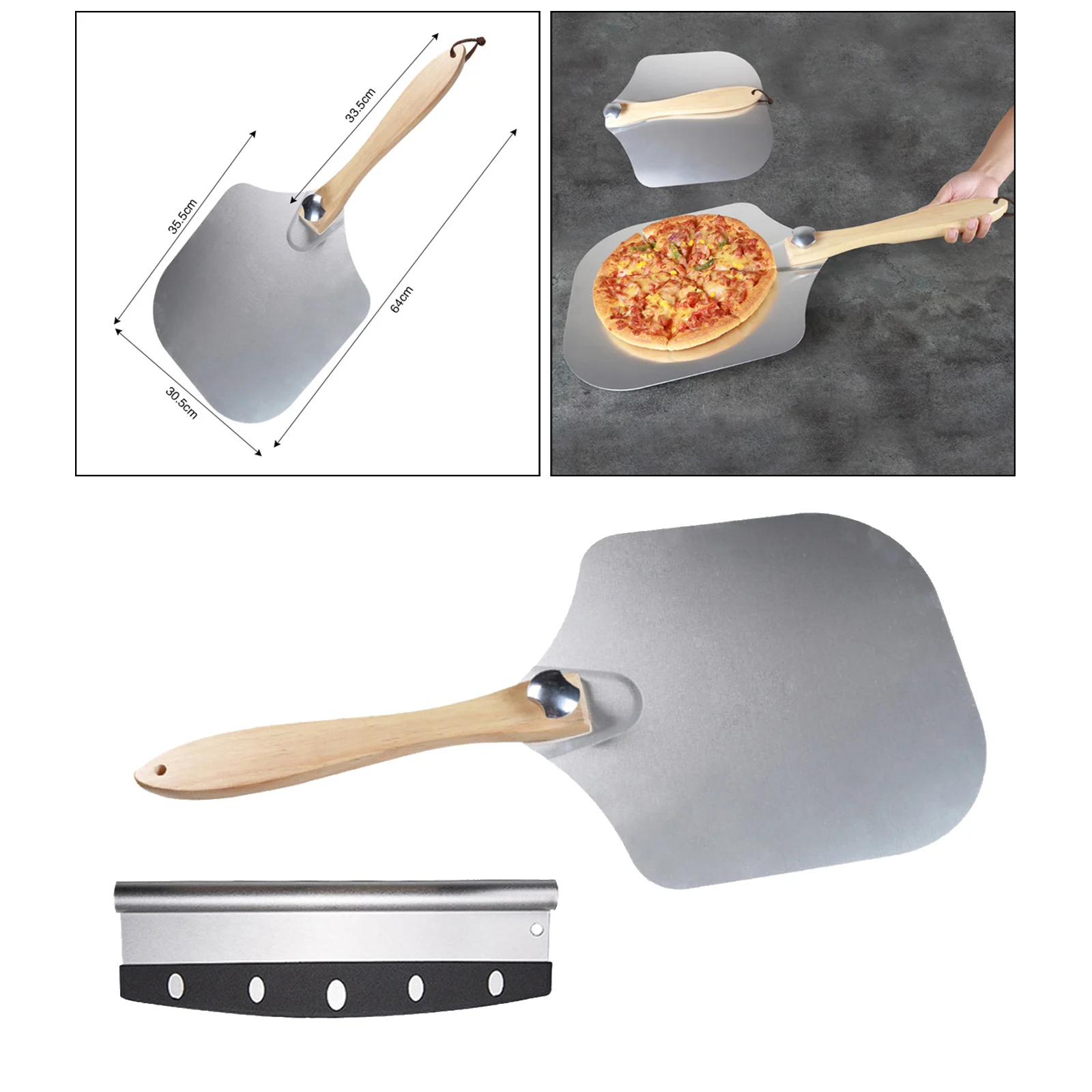 

Alloy Pizza Peel Cutter Kit Pizza Lifter Spatula Shovel Pizza Paddle for Serving Food