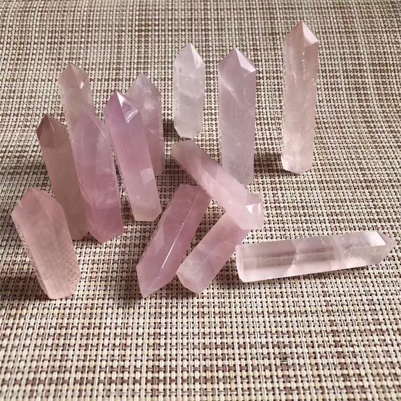 

4PC Natural Rock Pink Rose Quartzs Crystal Stone Point Healing Hexagonal Wand Treatment Stone Mineral Stone DIY Home Decoration