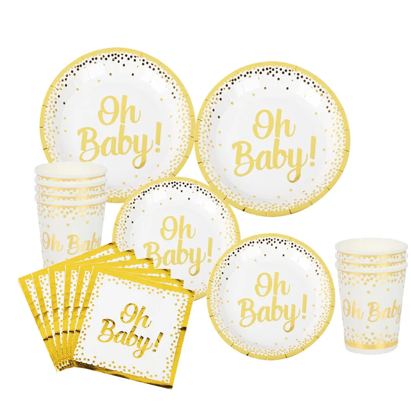 Белый Золотой горошек детская тема бумажная тарелка чашки ребенок душ Посуда