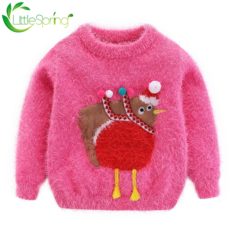 Фото Свитеры для девочек LittleSpring зимние вязаные пуловеры малышей топ милая мультяшная