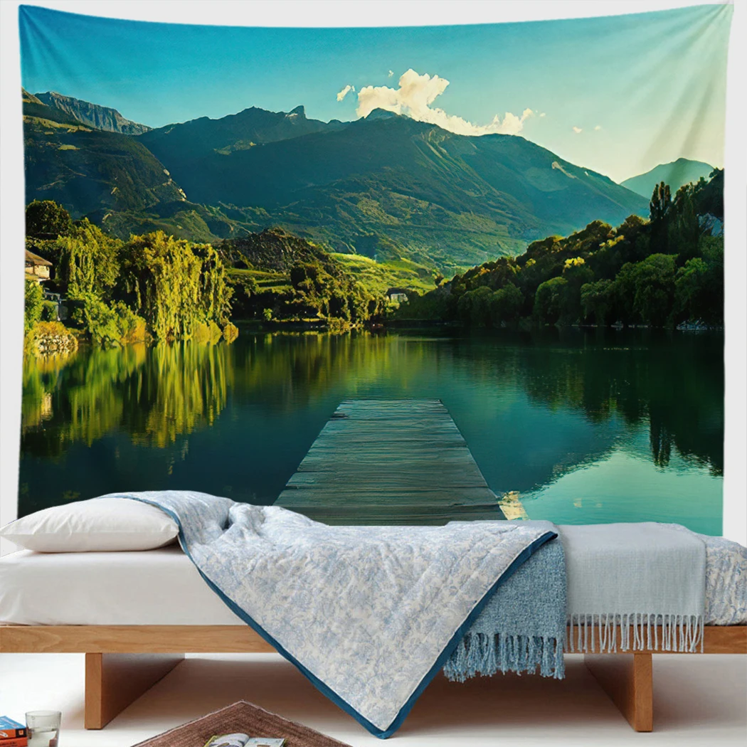 

Cable Bridge Wild Goose Tapestry Fancy Sky Natural Landscape Modern Art Wall Hanging Boho Home Decor Picnic Mat Carpet Gifts