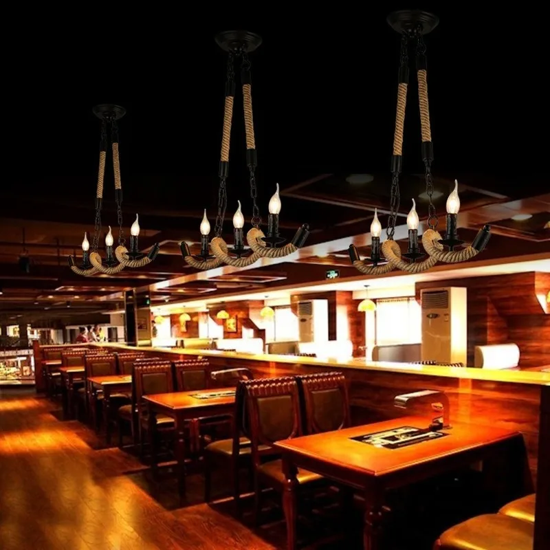 

Nordic vintage pendant lamps industrial style light wavy rope chandelier for restaurant bar cafe warehouse bra bedroom light WF