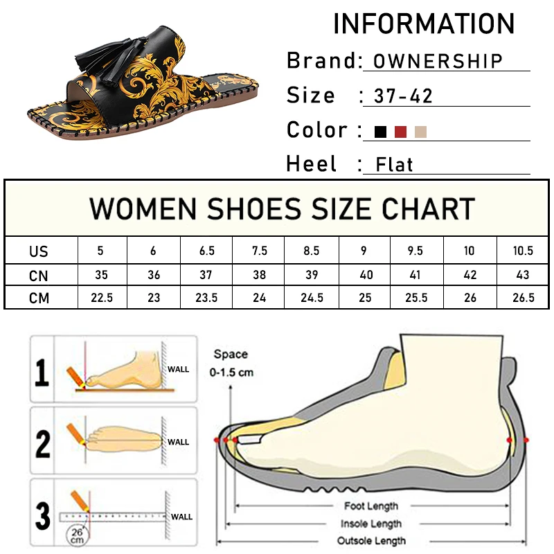 

Women Home Summer Slippers Woman Retro Mules Tassel Totem Square Toe Slides Ladies Casual Flats Female Comfortable Plus Size