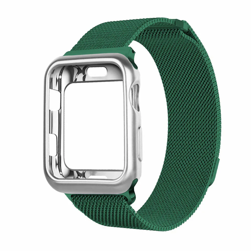 Dark green Миланский ремешок+ чехол для 38 мм 42 мм apple iwatch series 3 2 1 ремешок 40 мм 44 мм для apple watch 4 pulseira аксессуары для браслетов - Цвет ремешка: Dark green