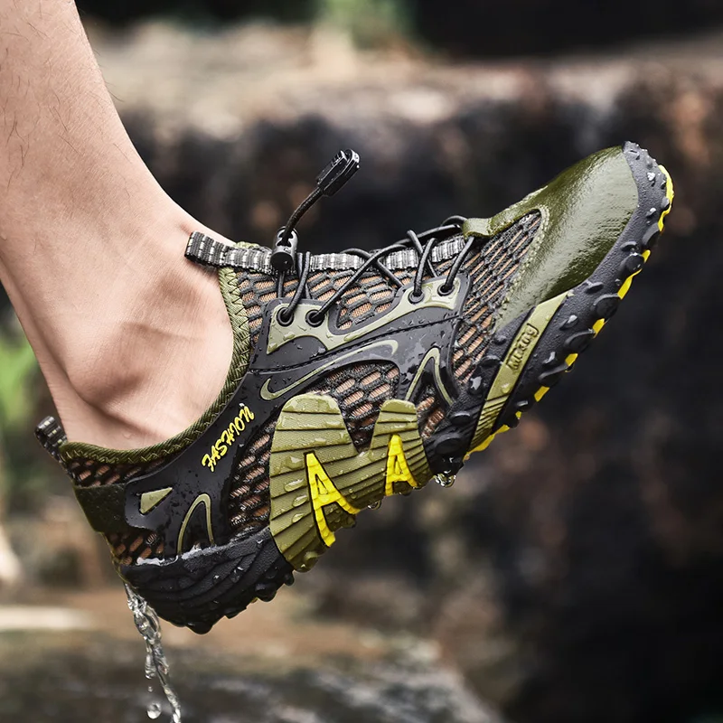 JIEMIAO 2021 High Quality Men Trekking Hiking Shoes Genuine Leather Breathable Elastic Soft Comfortable Quick-dry Water Sneakers