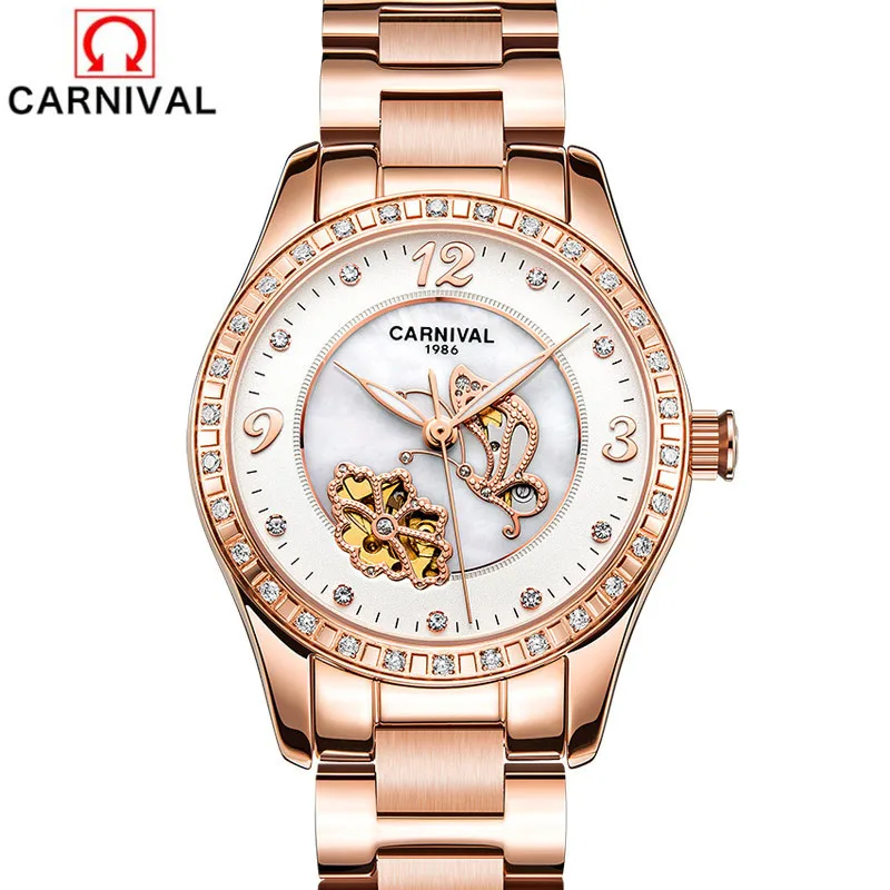 CARNIVAL Brand Mechanical Watch for Women Ladies Luxury Sapphire Glass Automatic Watches Luminous Waterproof Clock Reloj Mujer