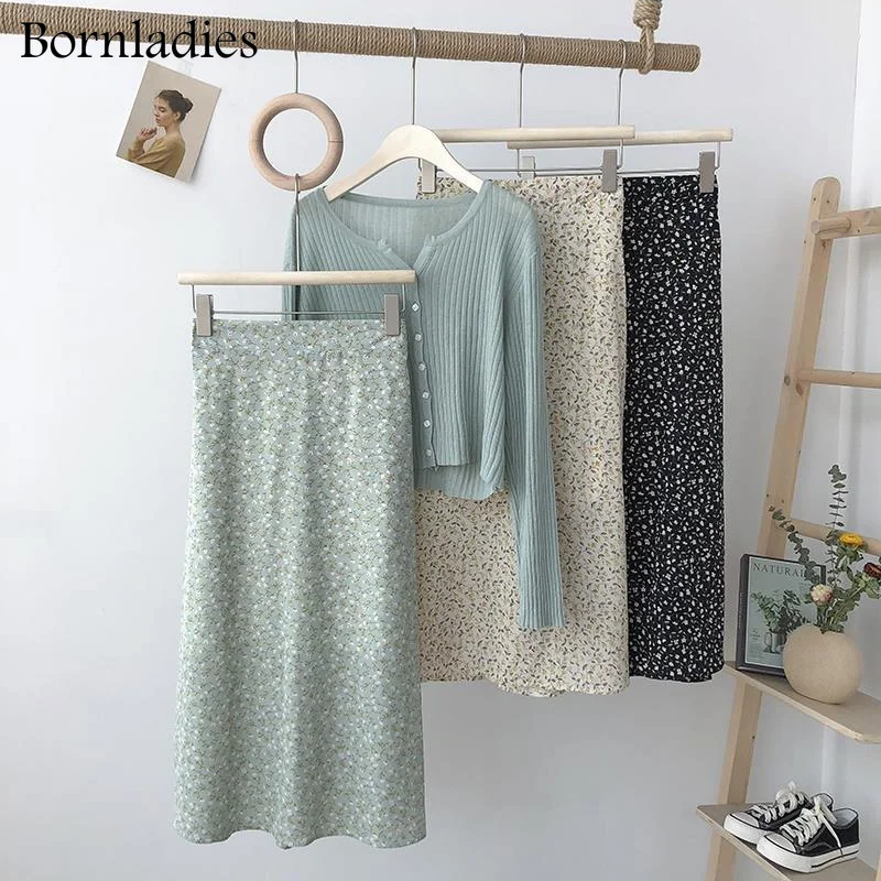 

Bornladies 2021 Spring Summer High Waist Chiffon Women Skirts Casual Floral Print Female Skirt Maxi Beach Skirt Plus Size S-2XL