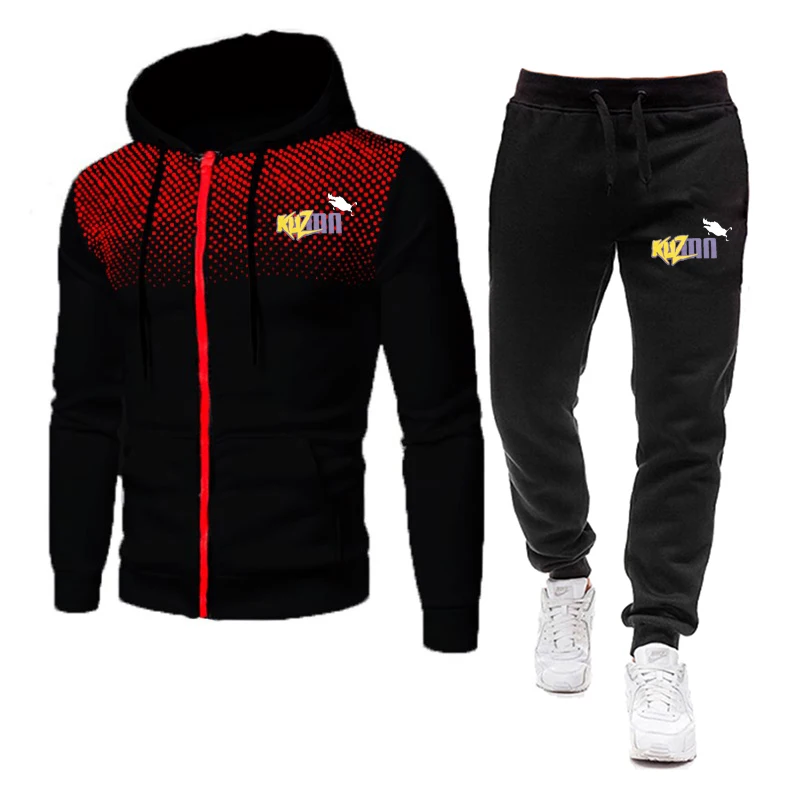 

2021 new winter men's men's suit printed hoodie suit fleece zipper sweatshirt casual sports sweatpants men's sportswear