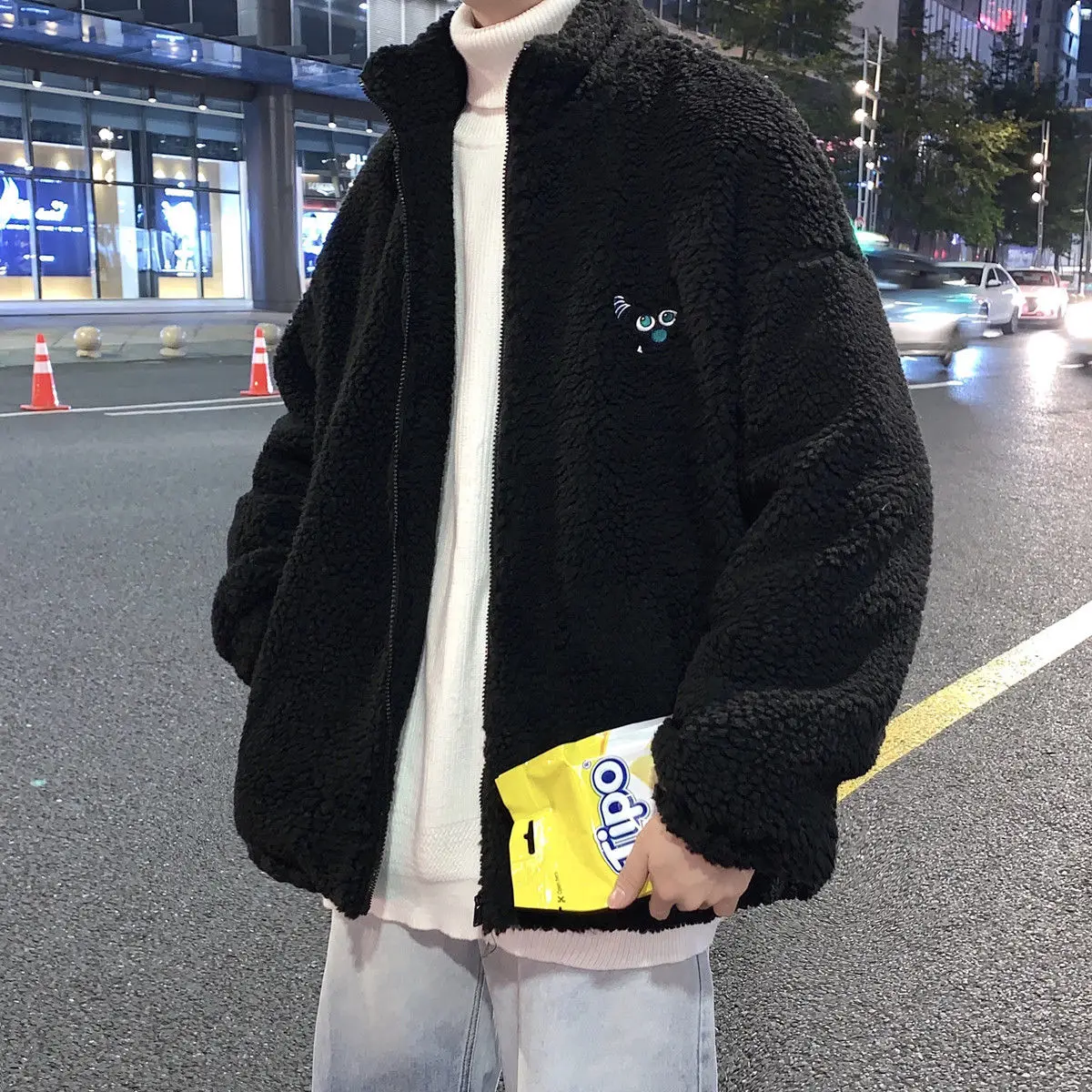 

BiggOrange Lamb wool zip up hoodies women Winter couple clothes plus velvet thick lamb jacket style fleece sweatshirt women