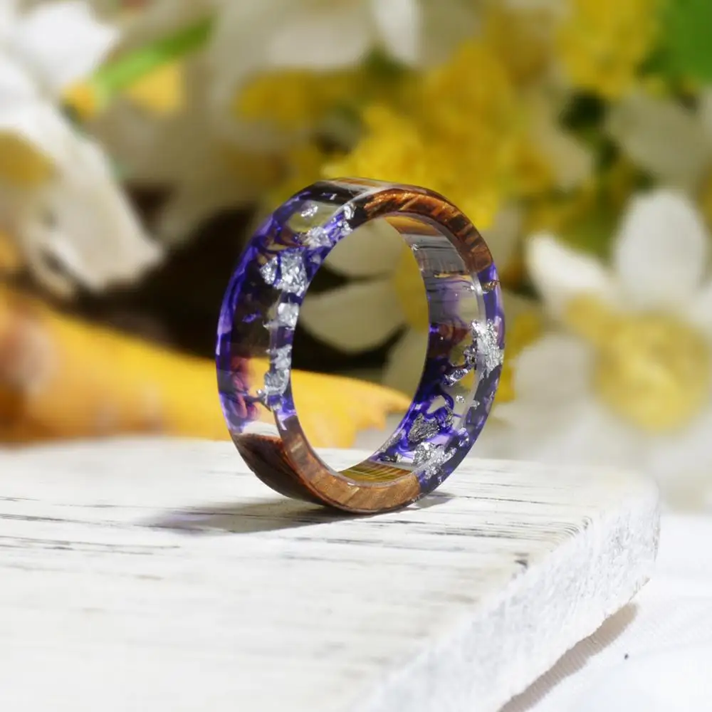 Wood Resin Ring Transparent Epoxy Fashion Handmade Dried Flower Wedding Jewelry Love for Women 2019 New Design | Украшения и