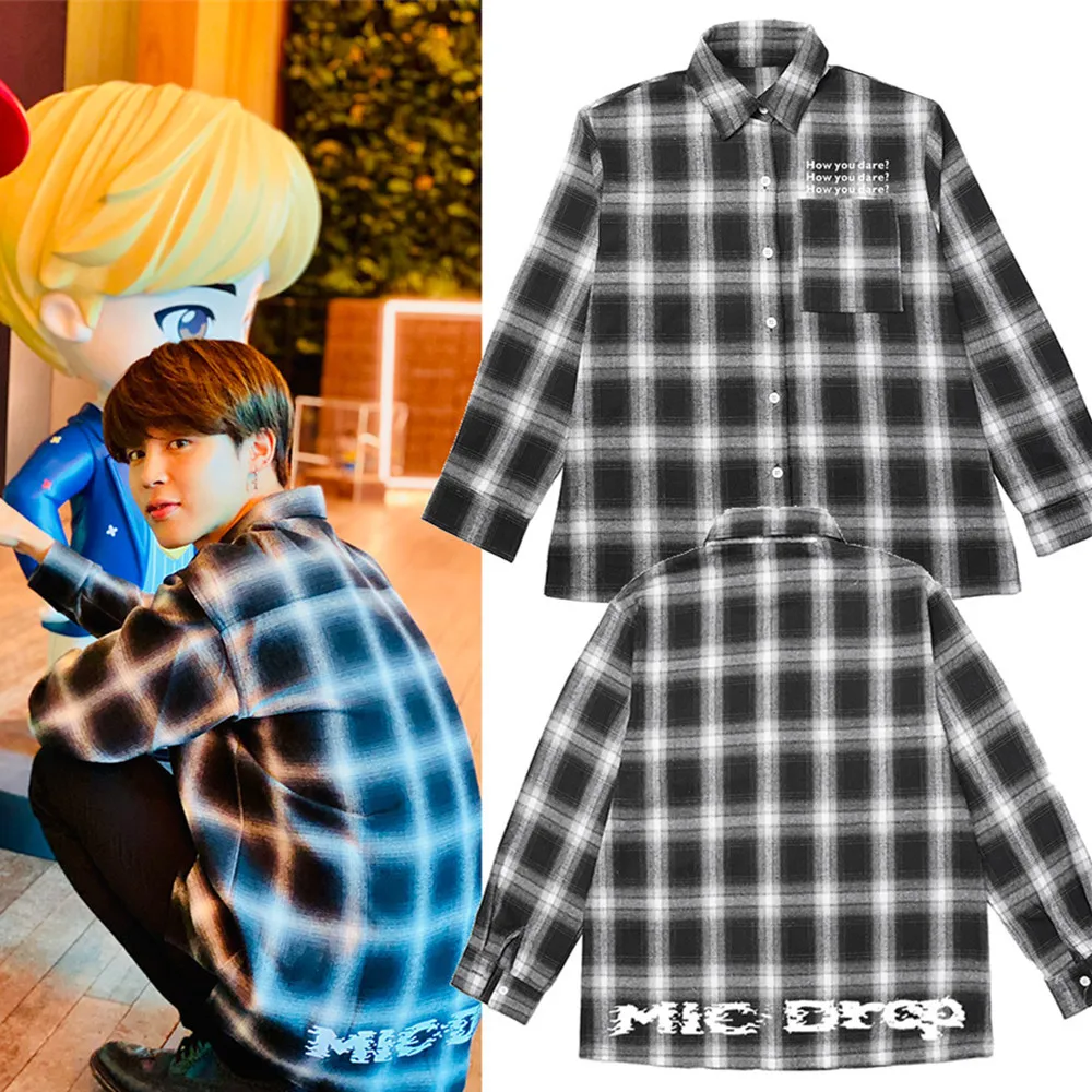 Kpop Bangtan boys Сеульский поп ап магазин JIMIN же клетчатая рубашка осенне зимнее пальто