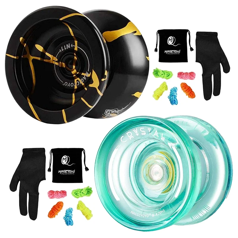 

MAGICYOYO N11 Golden Unresponsive Yoyo Alloy Aluminum YoYo K2 Crystal Responsive Fingerspin Beginner Yoyo with Glove,Bag,Strings