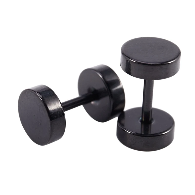 Стальные серьги с искусственным расширителем черного цвета 6 мм|Серьги-гвоздики|