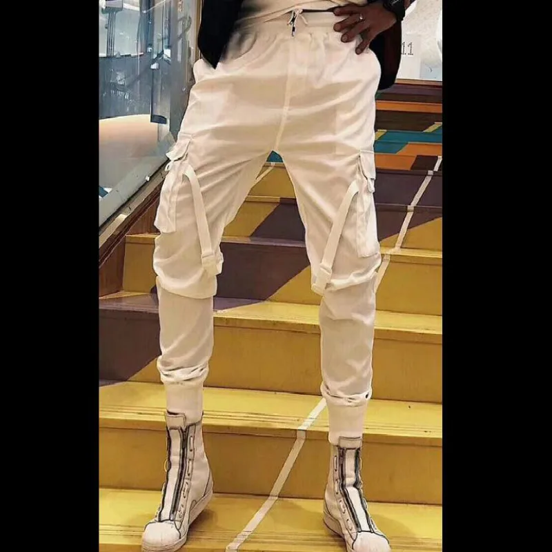 

New Male Korean slim Hot sweatpants fit summer style personality overalls wild tide Men ankle banded fashion casual pants