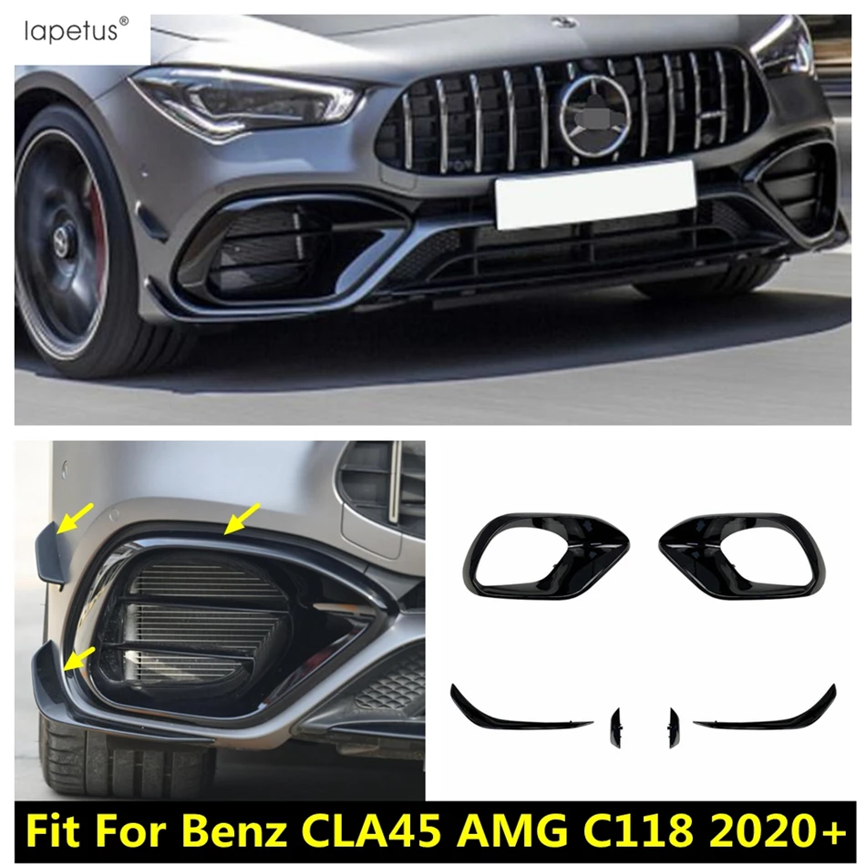 

For Mercedes Benz CLA45 AMG C118 2020 2021 Front Bumper Spoiler Air Knife Fog Light Cover Kit Trim Black Exterior Accessories