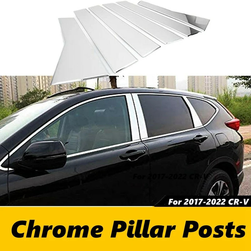 

Stainless Steel Chrome Exterior Side Door Window Pillar Posts Overlay Pre-Cut Trim Sticker for HONDA CRV CR-V 2017-2021